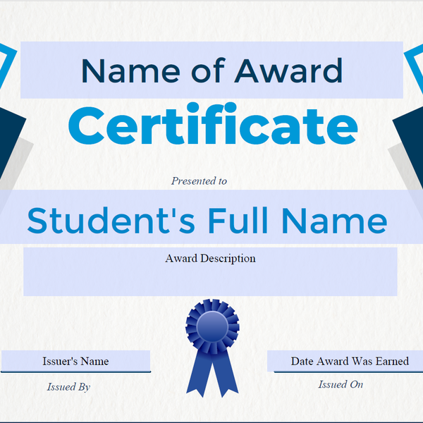 "Blue" Certificate template for VIULearn Awards 