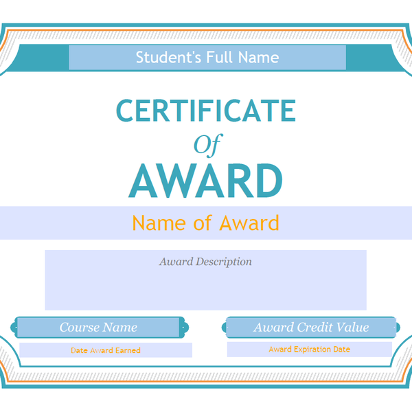 "Certificate 1"  template for VIULearn Awards 