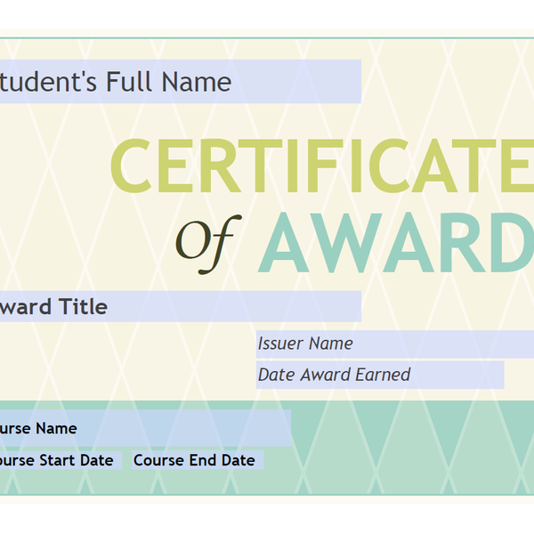 "Certificate 2"  template for VIULearn Awards 