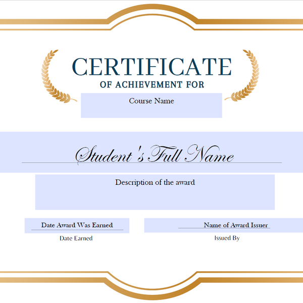 "Gold" Certificate template for VIULearn Awards 