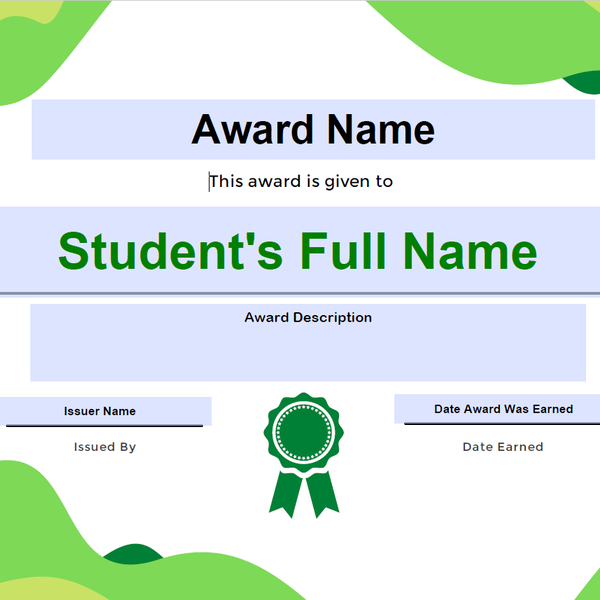 "Green" Certificate template for VIULearn Awards 