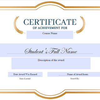 "Gold" Certificate template for VIULearn Awards